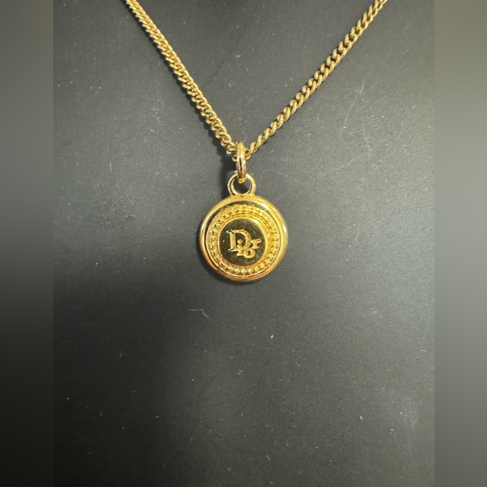 Christian Dior Logo Necklace round Necklace Gold Plated - Picture 5 of 7
